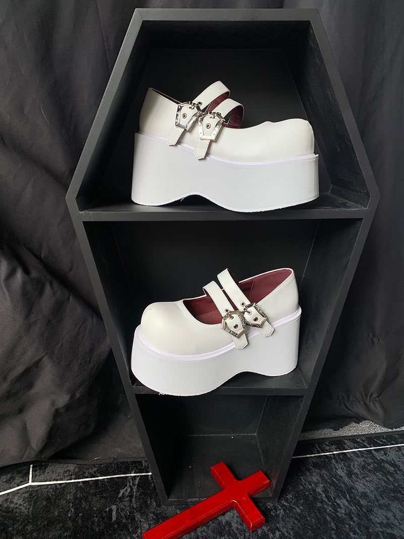 Gothic Round Retro Platform Toe Shoes Matte Punk Lace