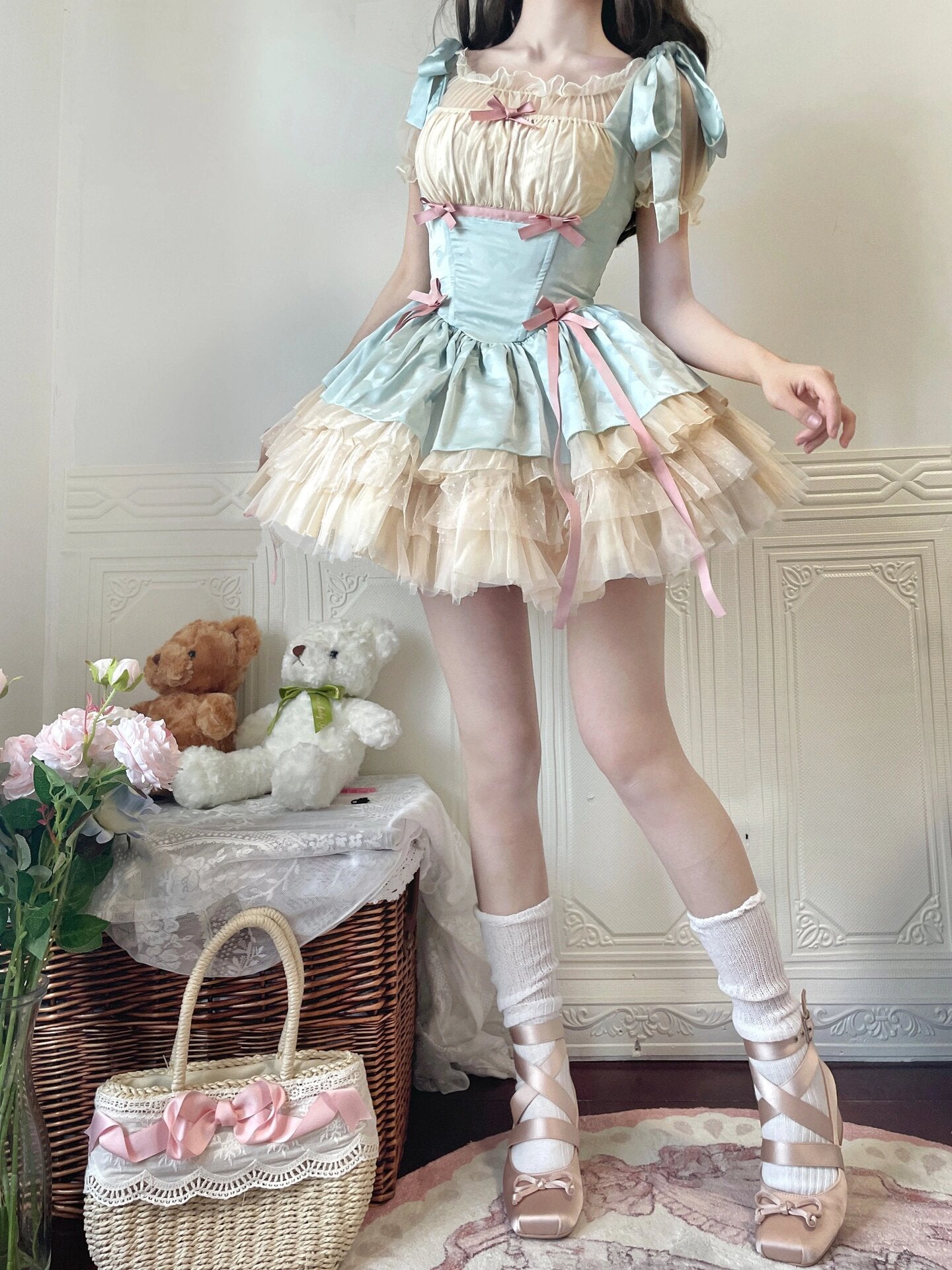 Mint Green Suspenders Cart Dress