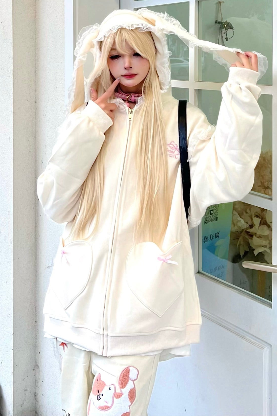 Kapuzenpullover mit Schleife und Ohr, süßes Häschen