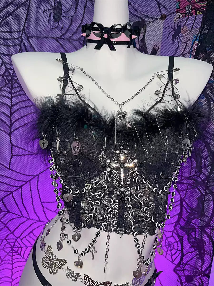 Gothic Lolita Harajuku Streetwear Pin Skull Hanging Chain Vest Rock Top