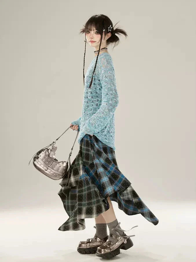 襟付きプルオーバーニット日焼け止めシースルーソールルーズ