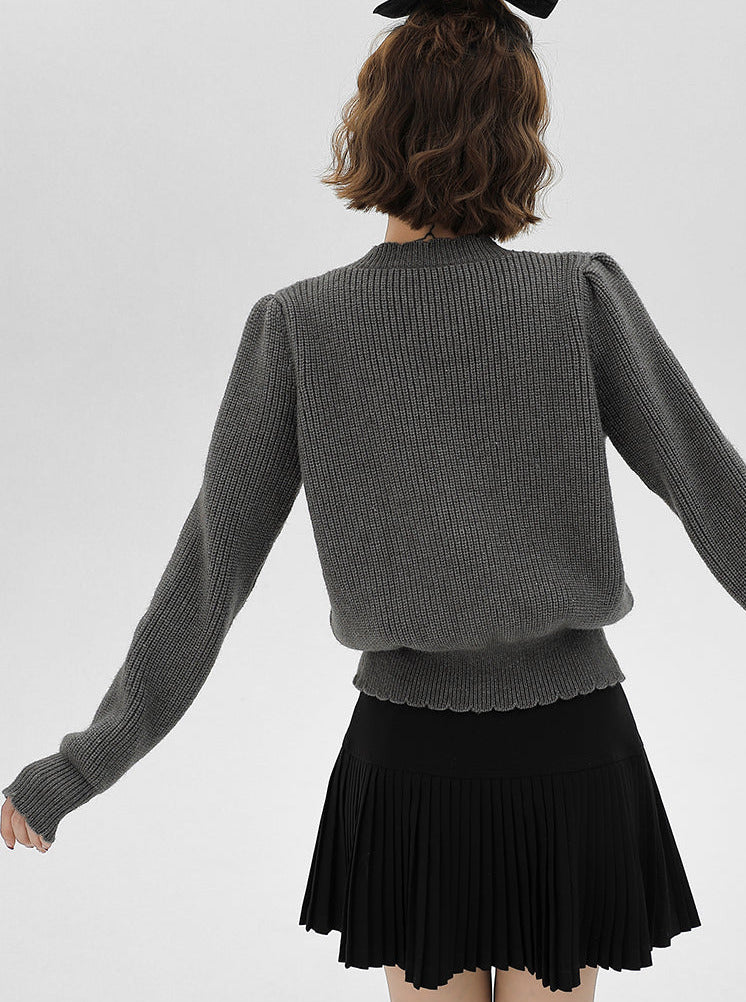 カーディガン グレー ニット フレンチリボン