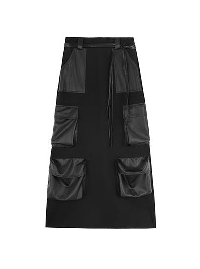 Schlitz Großer Stricktaschen Lederrock Dunkel