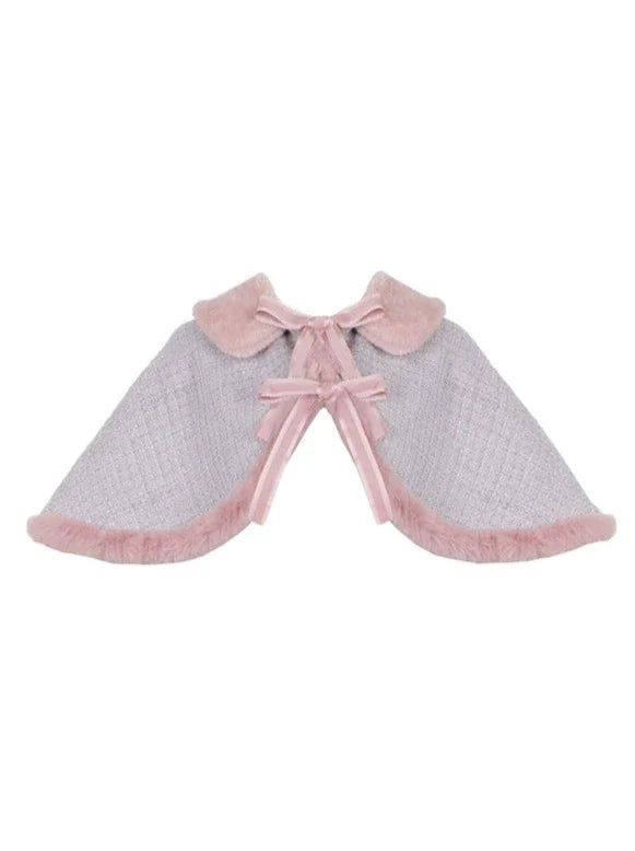 Tweed-Pelzkleid Pelz + süßer Umhang