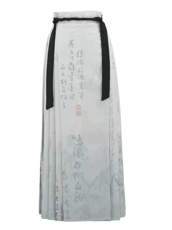 Langes schwarz-graues Hemd, China-Rock-Print + Retro