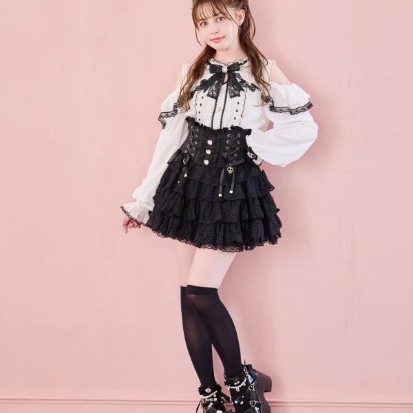 Dark Sweet Off-Shoulder Shirt & High-Waist Skirt Set