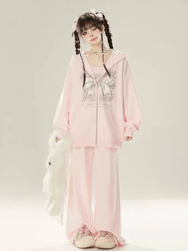 Freizeithose Hand Pink-Weiß Bemalt