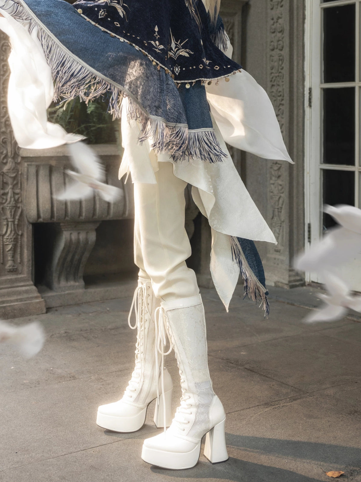 Navy coordinating trousers, styled leg detail — ZERO The Fool collection