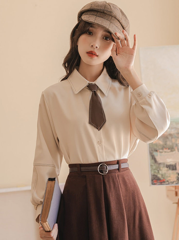 Hemd + Rock Ausgestellte Wolle Preppy