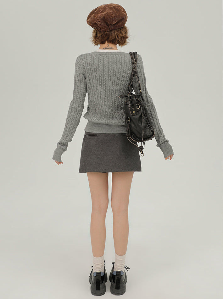 アメリカンレトロラウンドネックスリムニットカーディガン