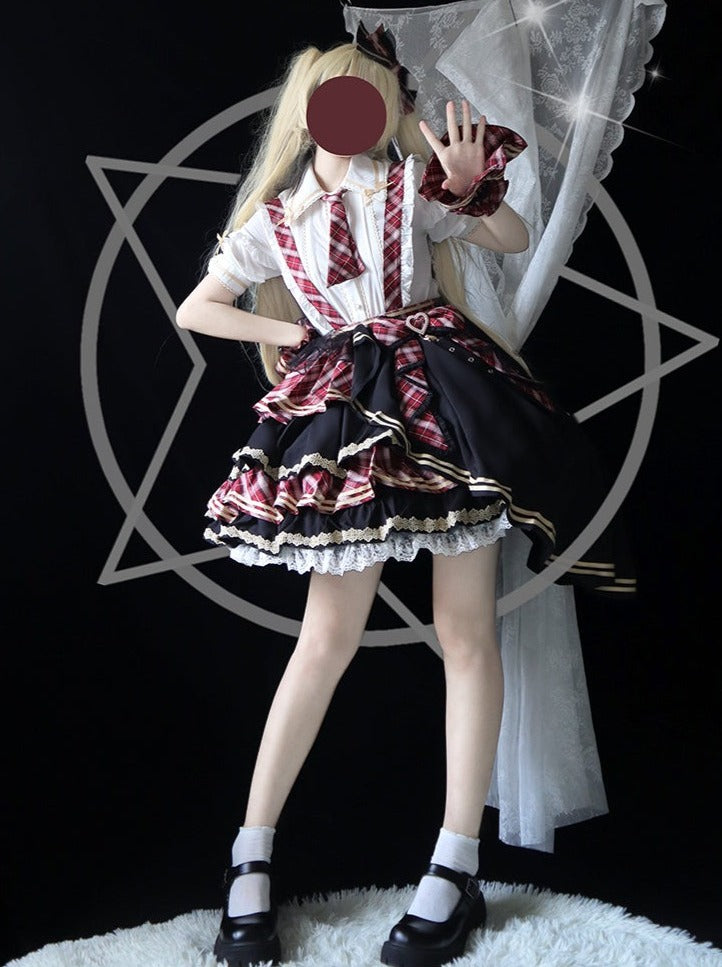 トップス スカート チェック アイドル フリル ティアード チェック ロリータ