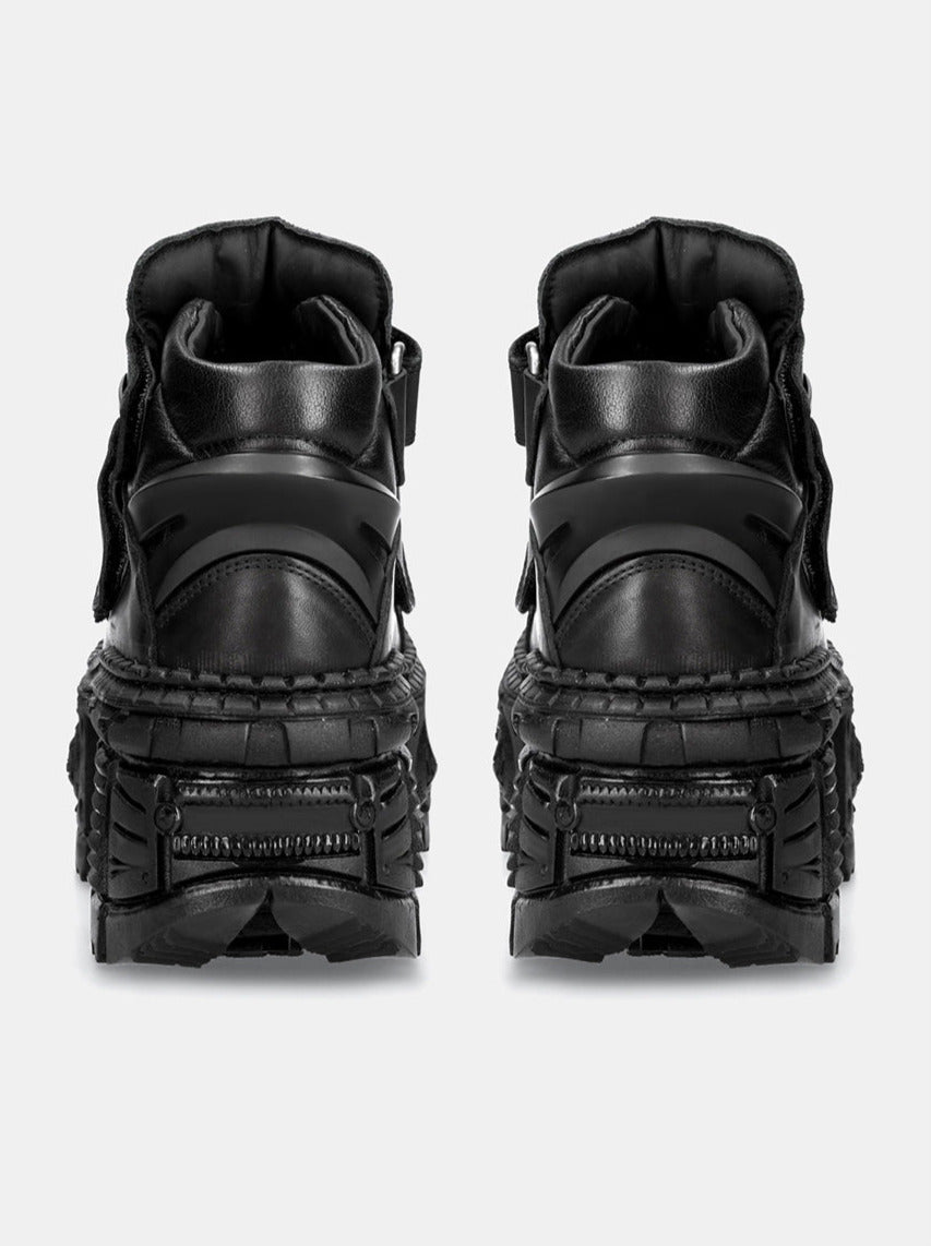 Metal Leather High Platform Plain with Punk Chain Shoes Dark Style Top