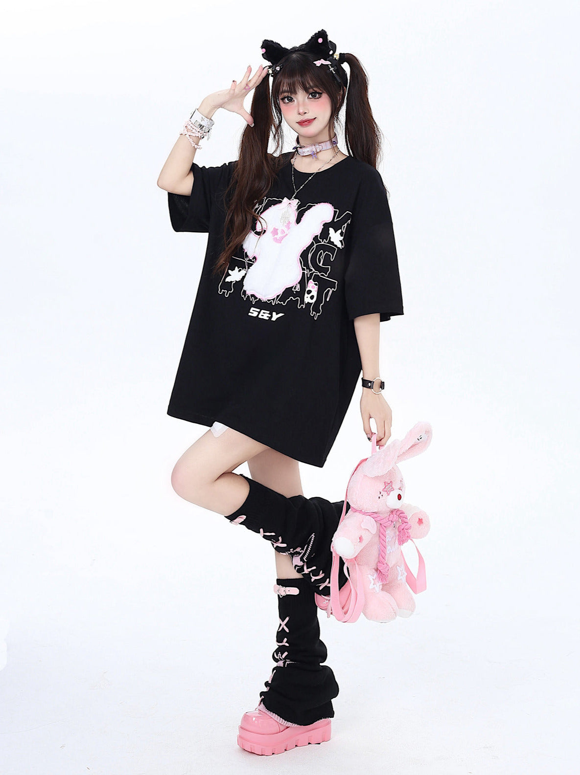 ルーズ刺繍ダークリトルTシャツゴースト