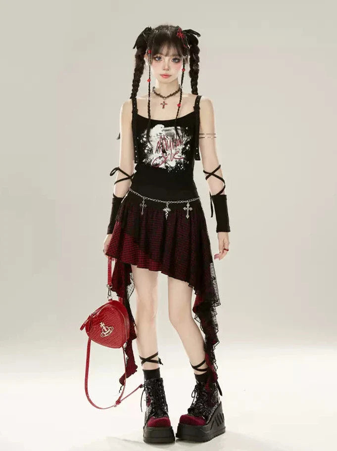 黒プリントキャミソール文字グラフィティ