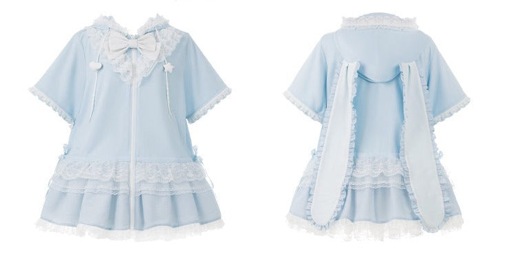 Bow Frilled Big Hooded Girly Long Bunny Dress Ears