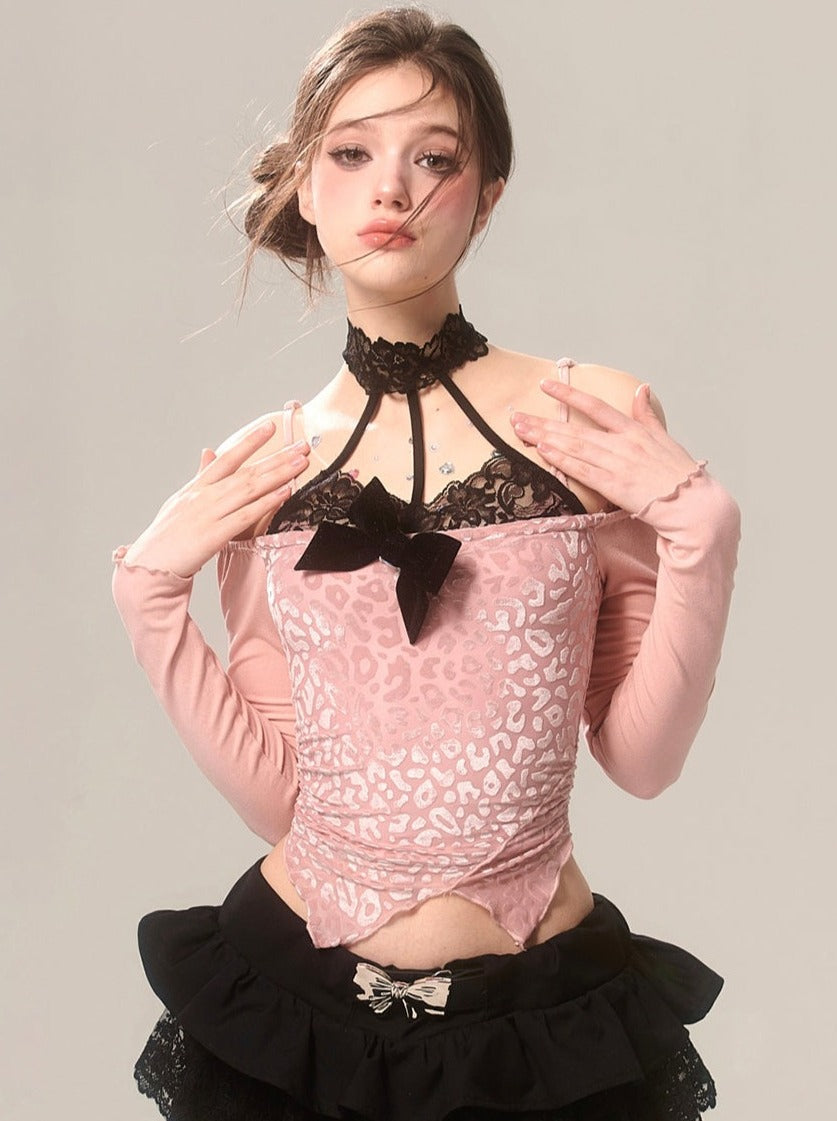 Top Lace Neck Leopard Halter