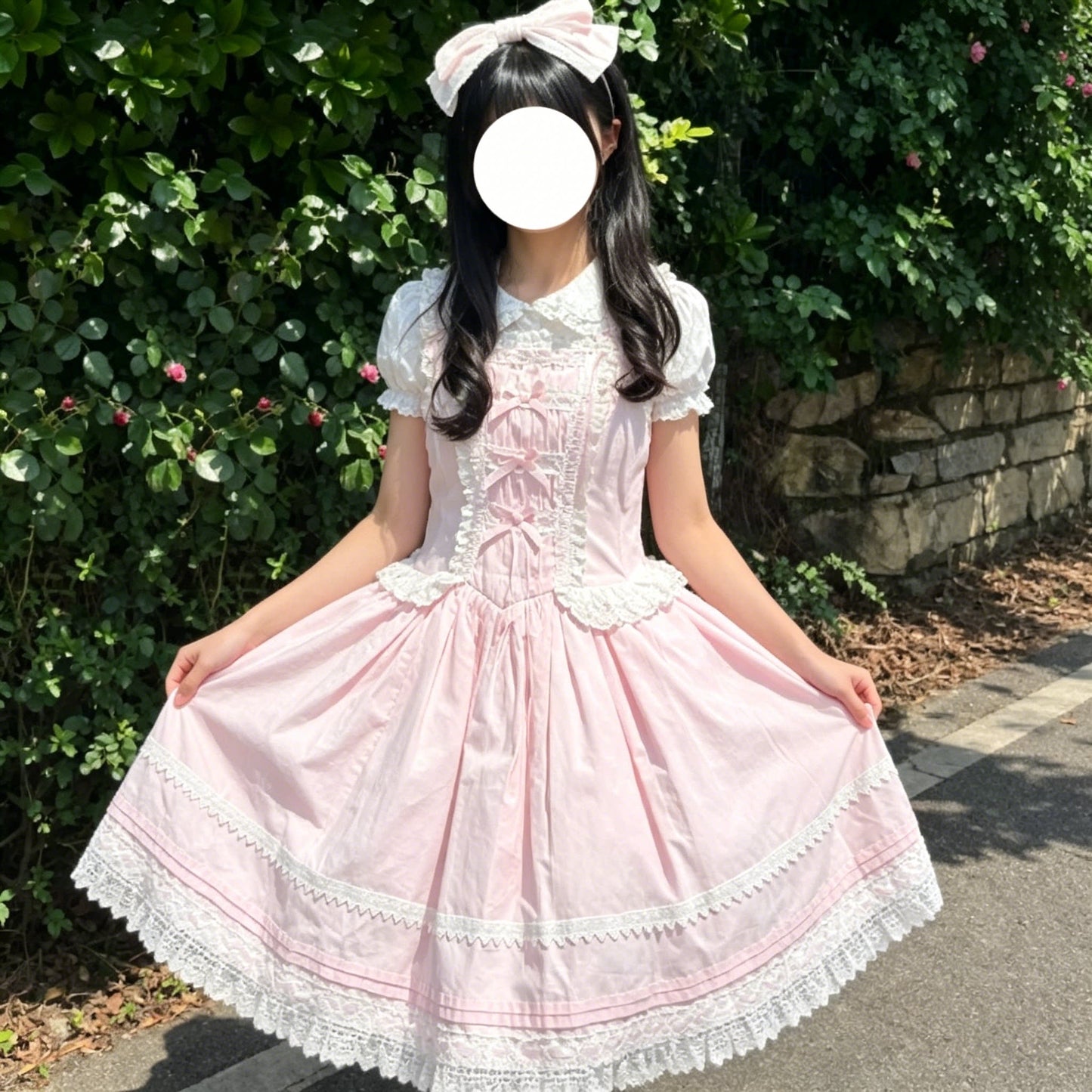 Sweet Pink Lace Lolita Cake Skirt Princess Dress