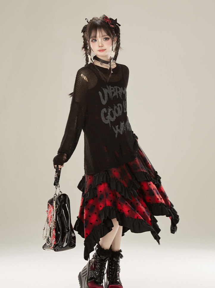 Damaged Knit Logo Round Neck Sheer