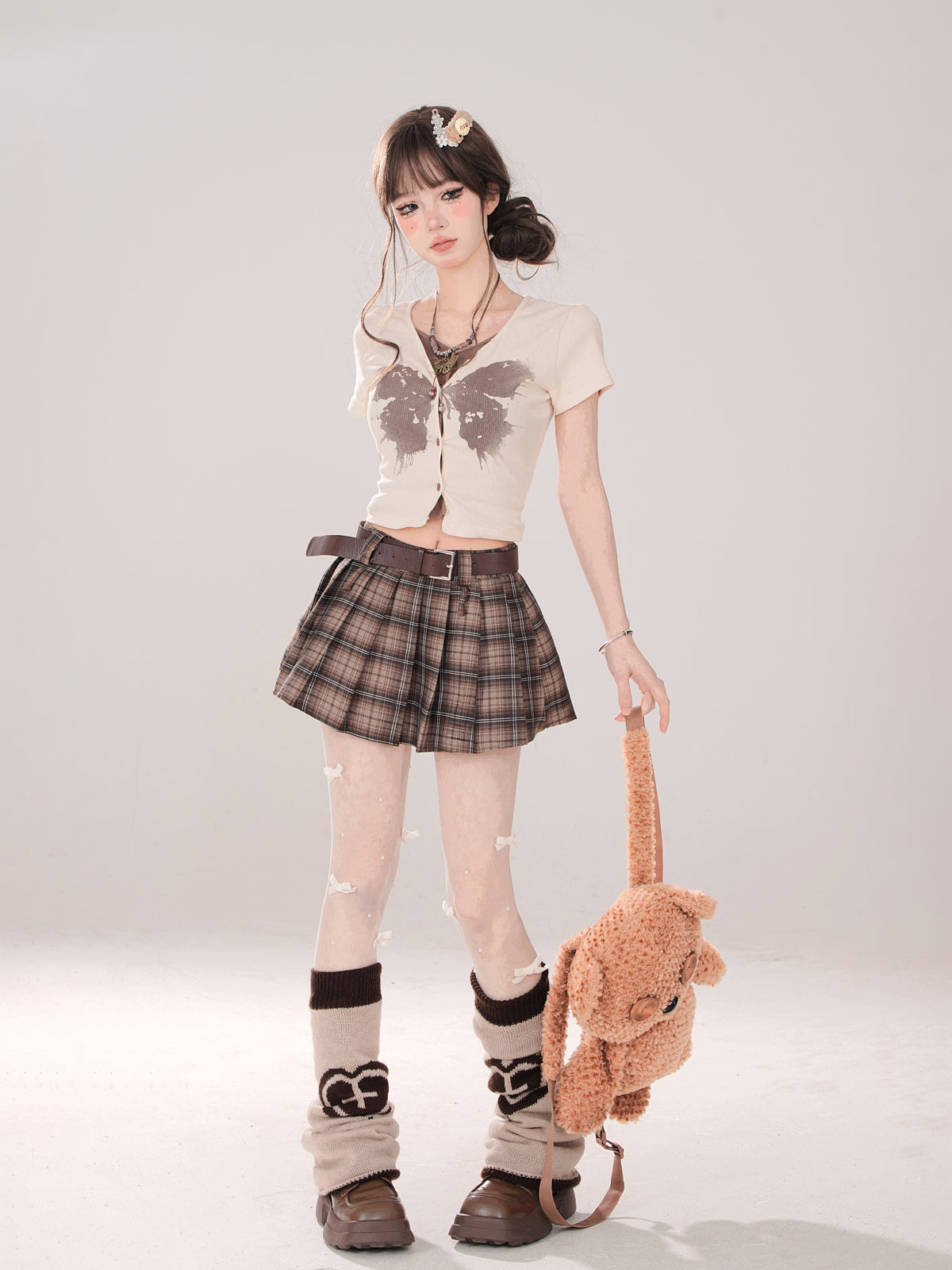 Two Piece Print Top Faux Butterfly Short V-Neck