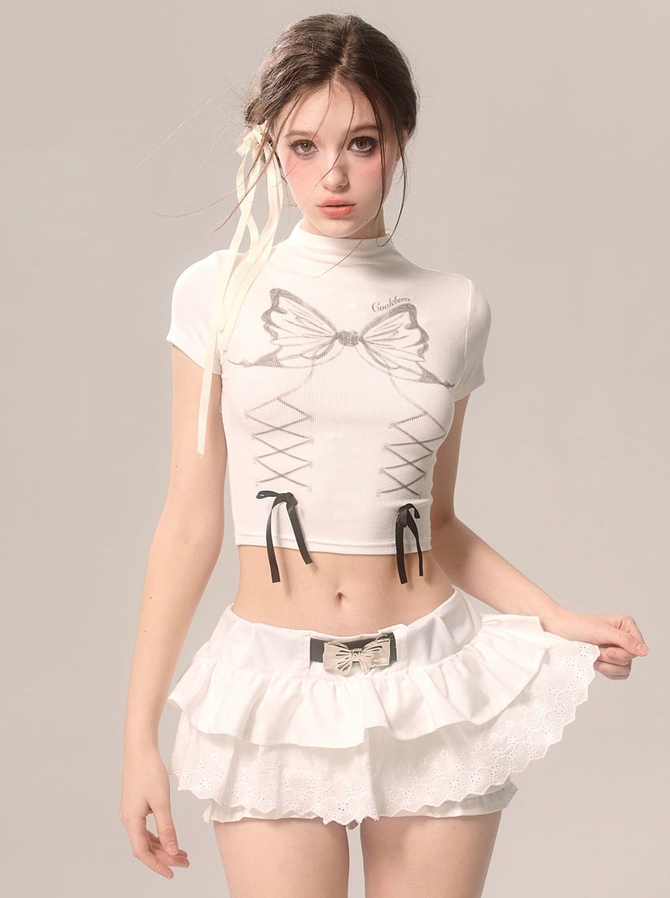 Perlenbandrock Weiße französische Hose Spitze Ausgestelltes weißes Auge