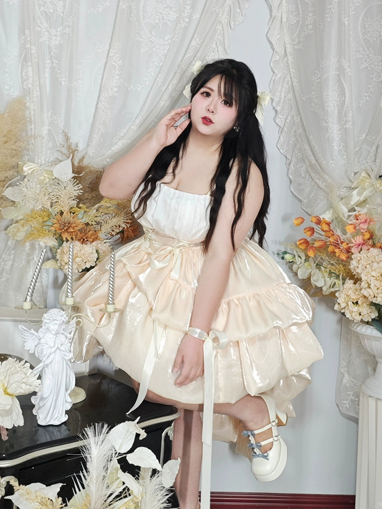 Plus Size French Girl Maxi Dress Heavy-Detail Bow Fairycore Style