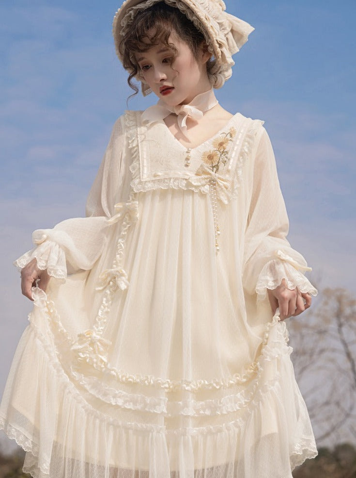 Sunflower Pure Dress White Sweet Lolita