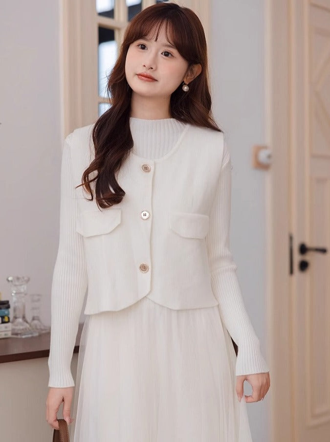 シースルー+ショートフレグランスチュールエレガントベストドレス