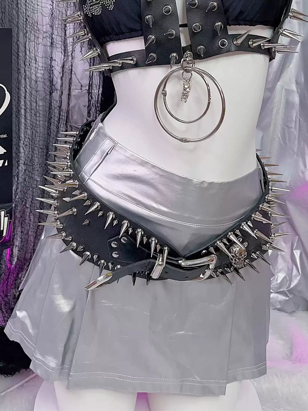 Steampunk Y2K Hip Hop Dark Rivet Skeleton Belt