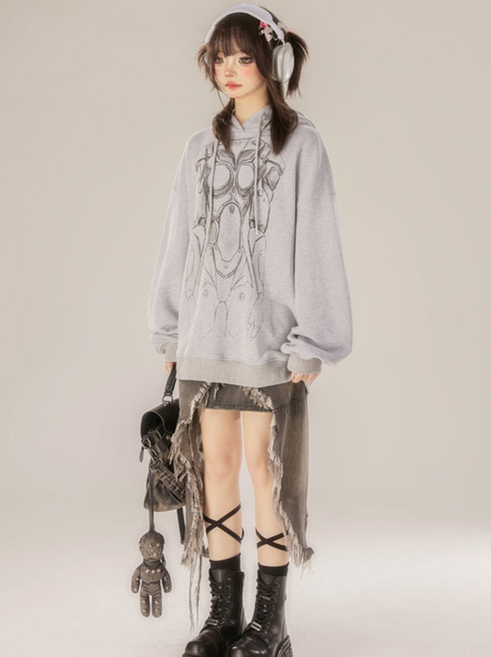 Gray Hooded Hoodie Dark Over