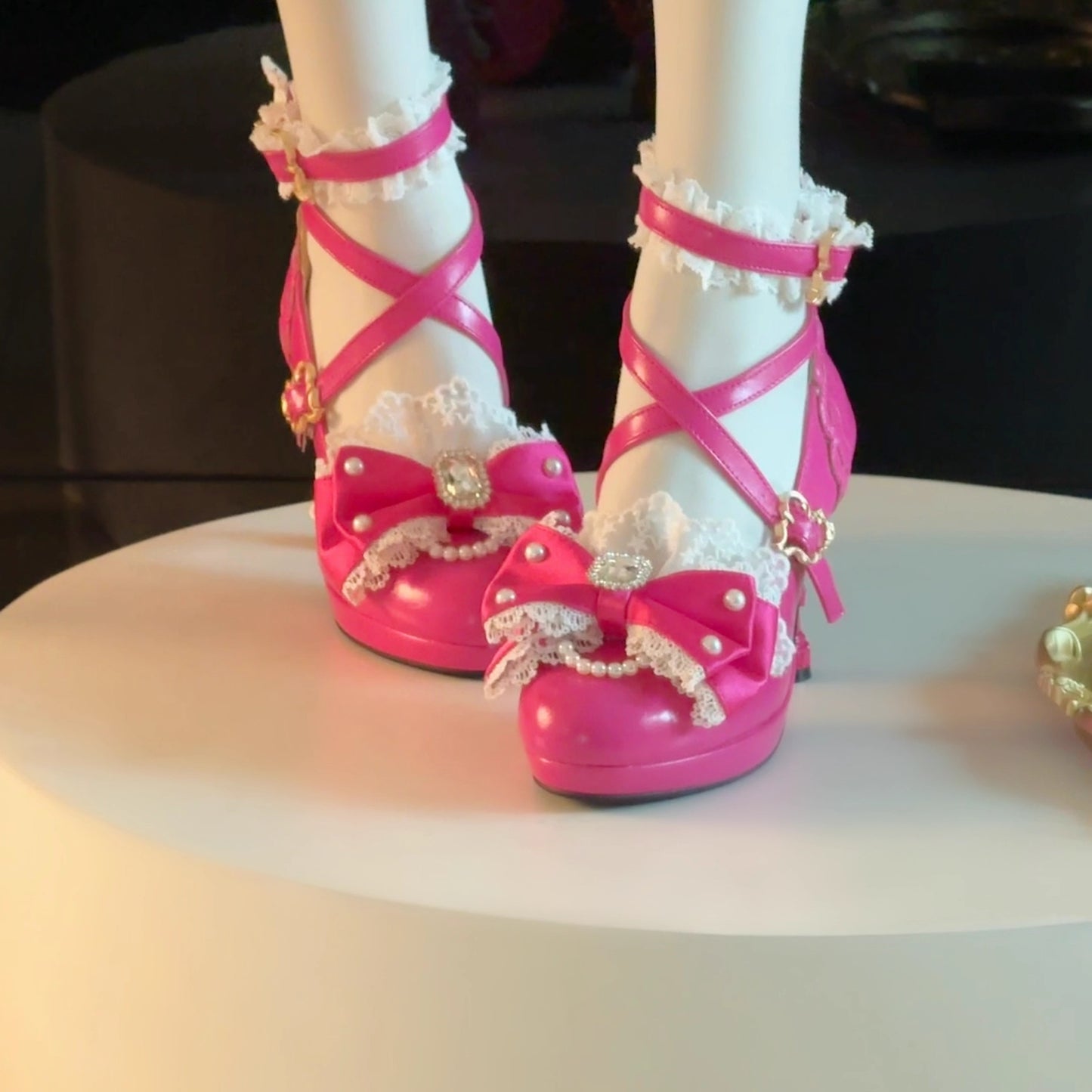 Bead Details, Elegant Bows & Heart Heel PU Deep Pink High-heel Sandals