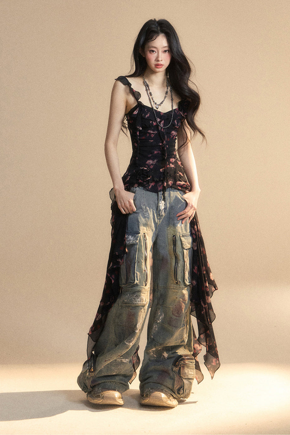 シフォントップ アシンメトリー ワイルドフラワー リザーブス キャミソール