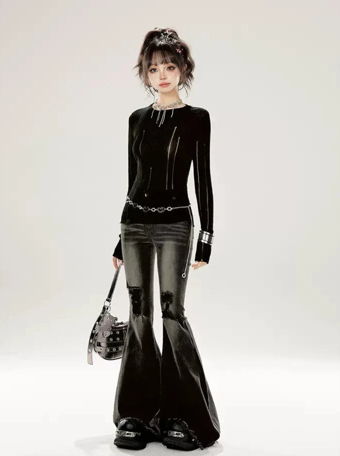 Schmaler Halsausschnitt, Bodenrippin-Strick, unregelmäßiges Sommeroberteil