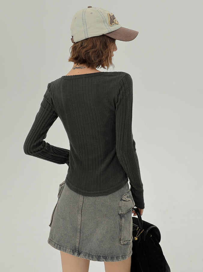 T Style Long U-Neck Korean