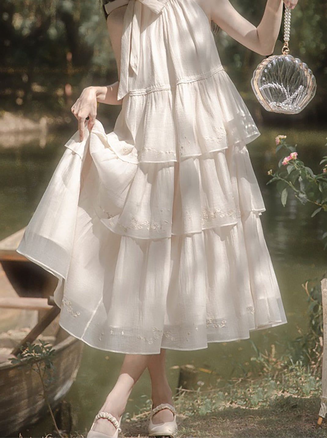 Embroidery Moonlight Cake Dress Neck Fairy Halter