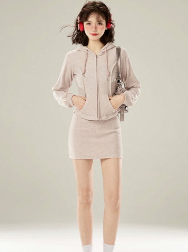 Purple Sporty Light Skirt Zip-up Hoodie