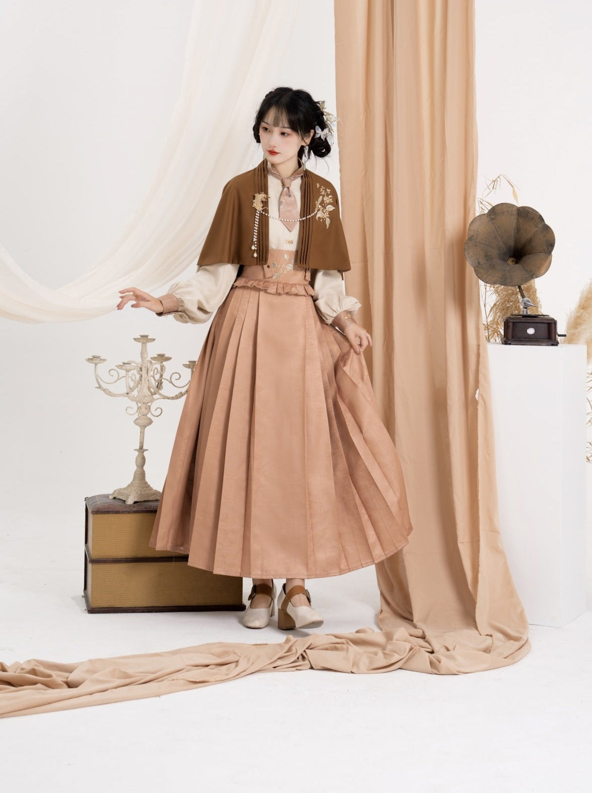 Skirt High-waisted Blouse China Cape + Pleated Retro