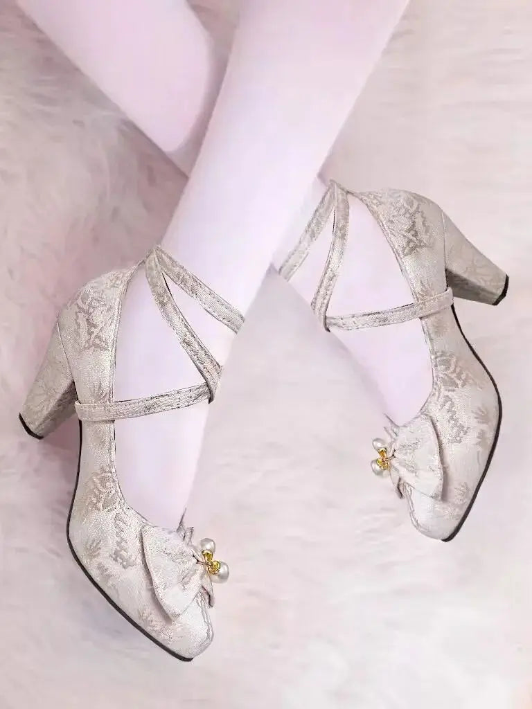 34-50 Cheongsam Elegant Retro Cross-Strap Bow Lolita Shoes