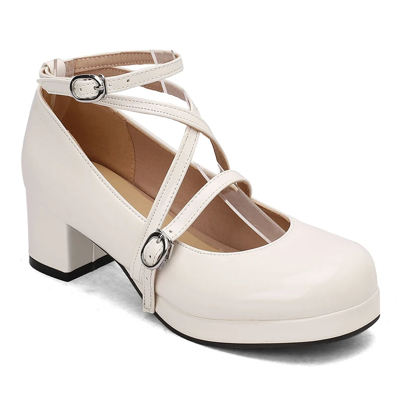 31-50 Elegant Strap Cross Dress Pumps Cosplay Lolita Shoes