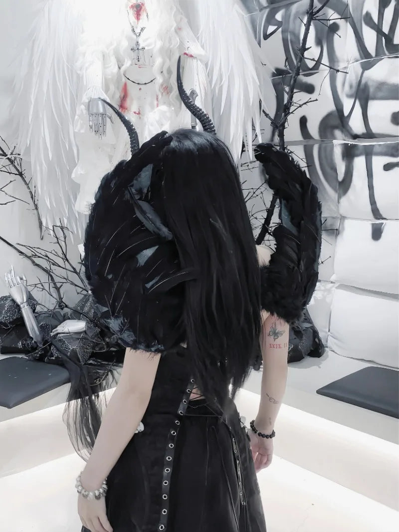 Pure Black Goth Dark Strap Drawstring Corset Bird Cage Affordable Corset Top