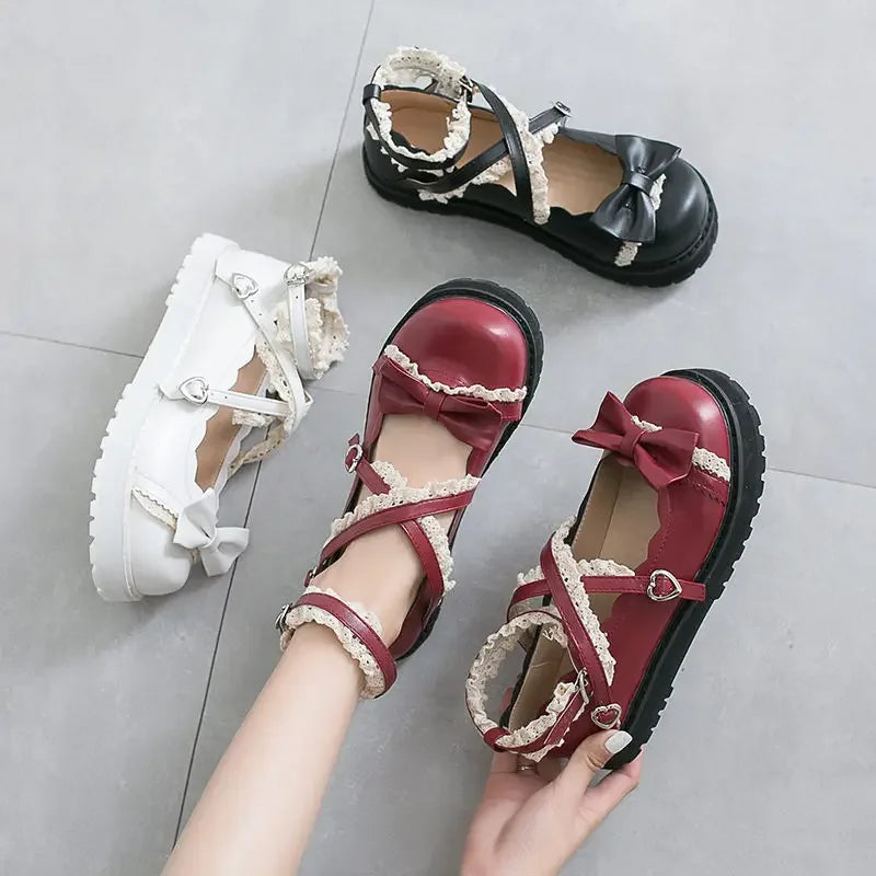 35-40 Gothic Lolita Red Role Play Shoelaces Bow Princess Shoes
