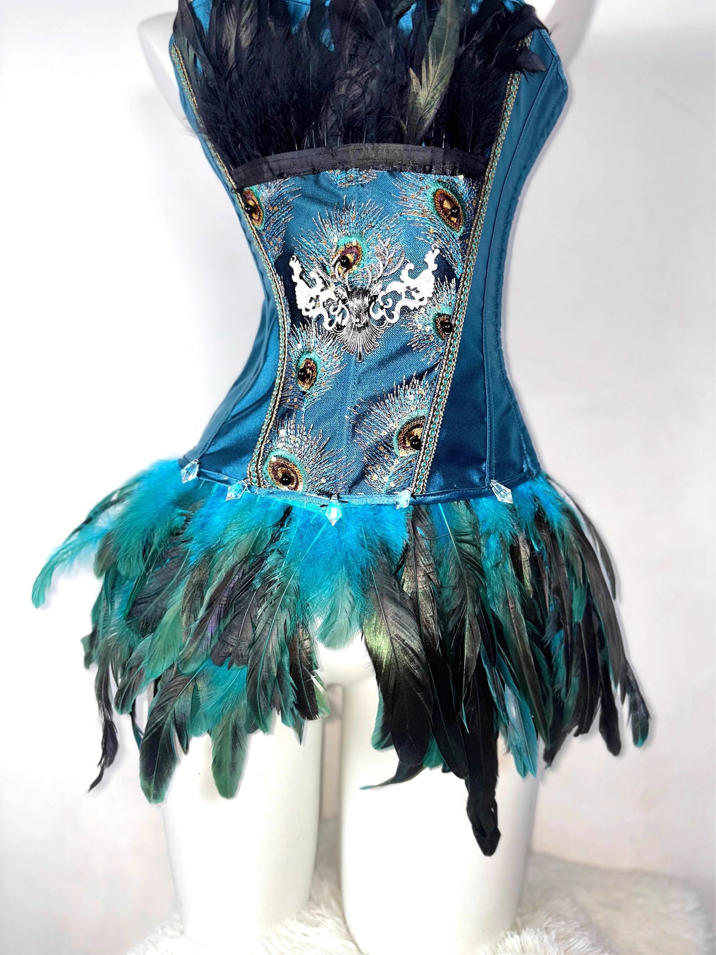 Blue-green Peacock Gothic Dark Lace-up Drawstring Dress