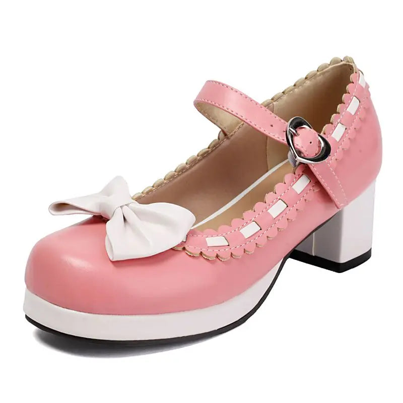 34-48 Round Toe Mixed Bowknot Buckle Strap Sweet Daily Shoes
