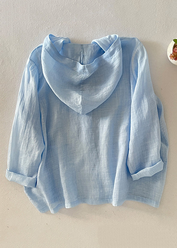 シンプルポケット付き秋ボタンシャツ フード付きコットン ピンク