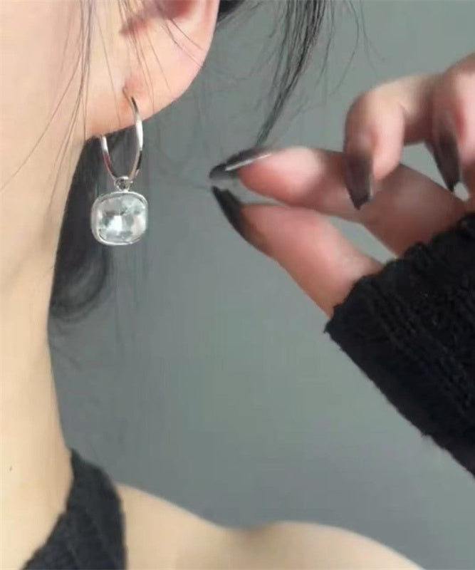 Simple Silk Stainless Earrings Crystal Steel Disk Drop