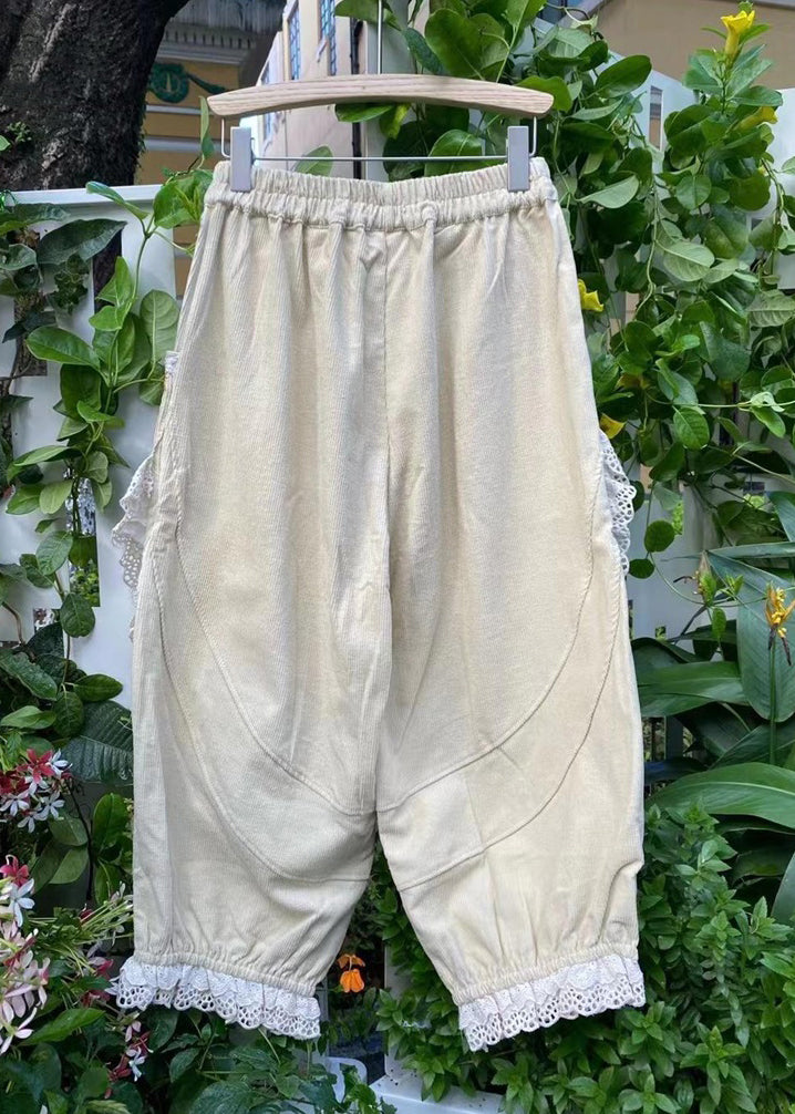 Bestickte Khaki Haremstaschen Cordhose Rüschen Stilvoll