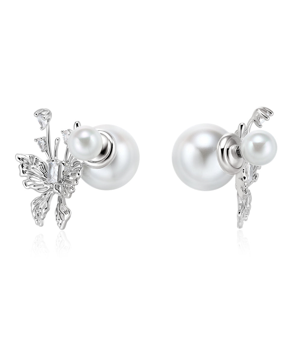 Stud White Sterling Unique Pearl Silver Butterfly Earrings