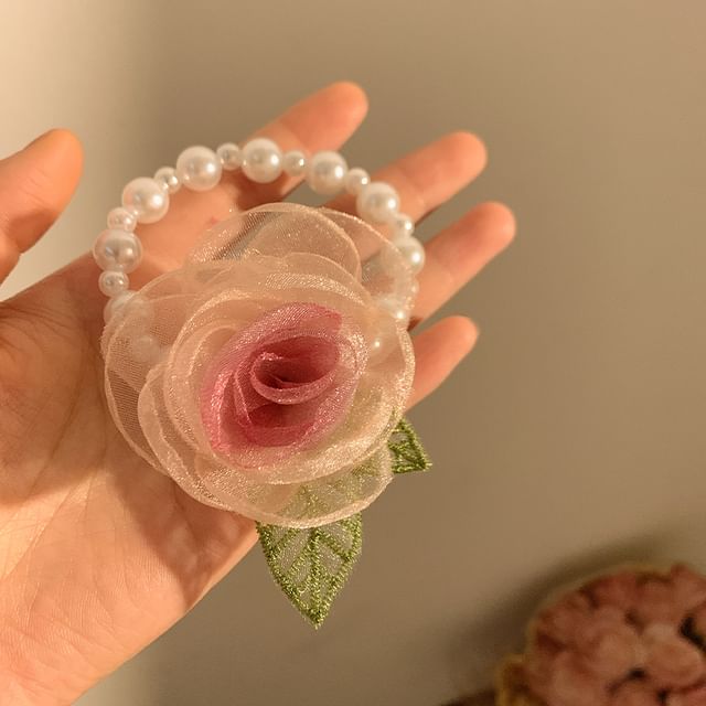 Designs) Hair Faux (Various Clip Mesh Pearl / Rose Scrunchie Tie