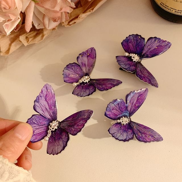 / バタフライセットクリップヘアラインストーン