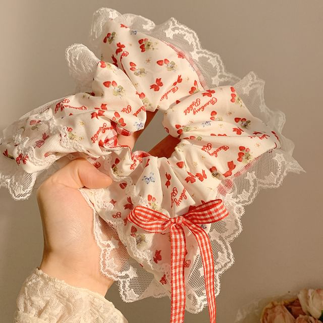 (Various Floral Cherry Bandana Scrunchie / Trim Designs) Lace