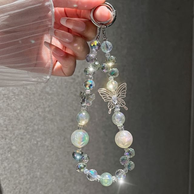 Crystal Butterfly Wrist Beaded Phone Faux Strap